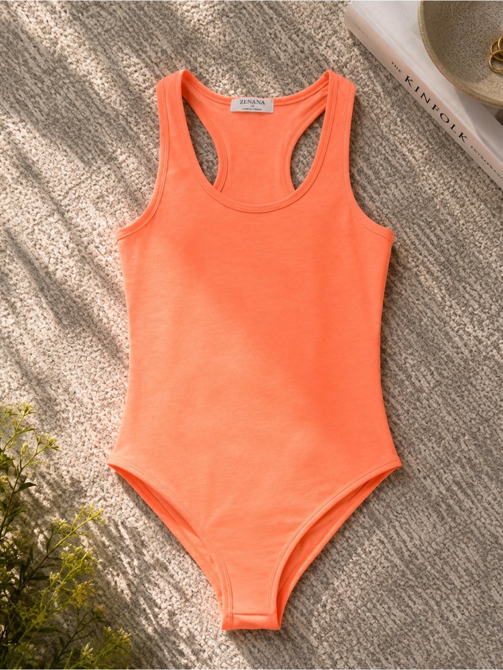 Zenana Outfitters Coral Racerback One-Piece Bodysuit